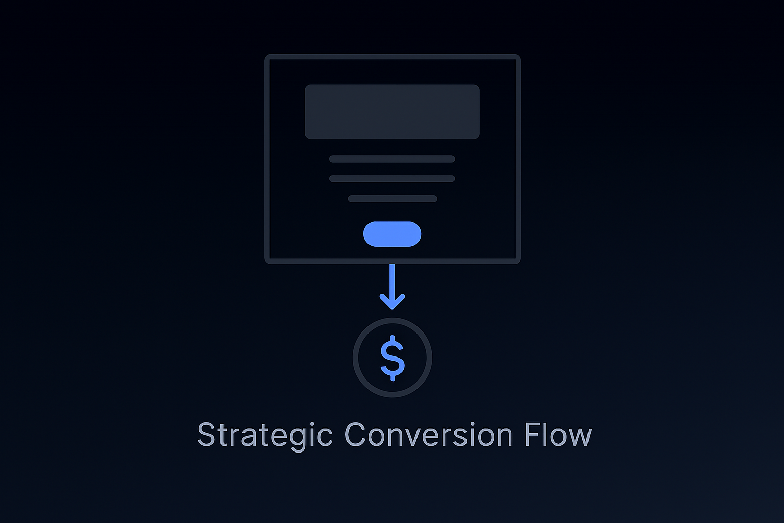 Strategic Conversion Flow - Website page with call-to-action flowing to dollar sign conversion